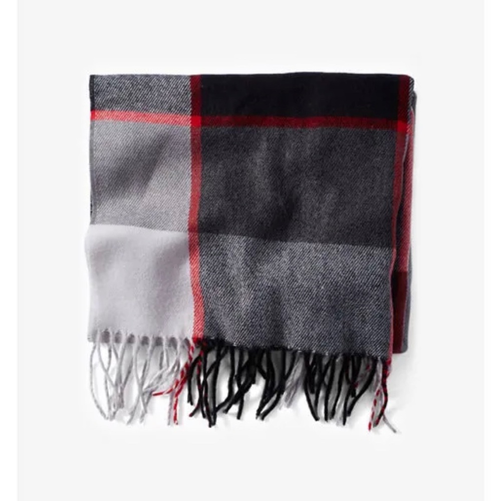 New $35 Express Men's Black Gray Red Plaid Acrylic Scarf